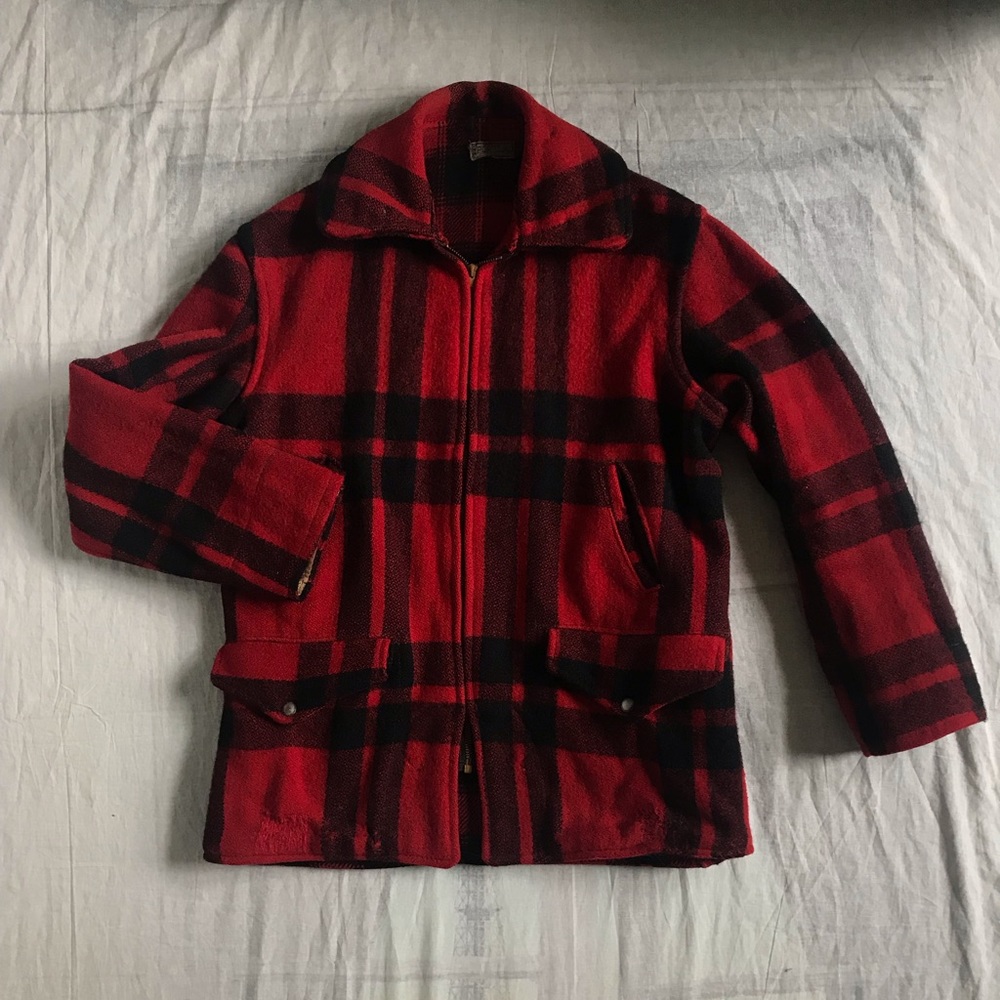 1930s/1940s Red and Black Plaid Sportclad Wool Jacket